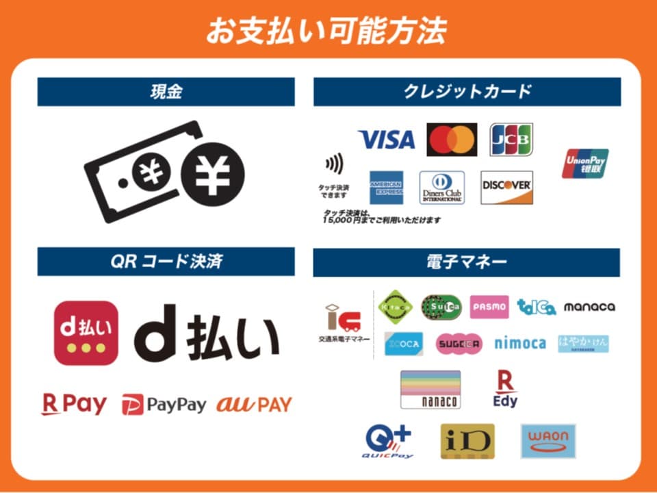 お支払い可能方法